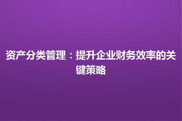 资产分类管理：提升企业财务效率的关键策略